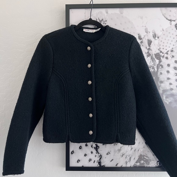 Talbots Vintage 100% Wool Black Knit Cardigan Lady Jacket Blazer size 6 - Picture 1 of 11